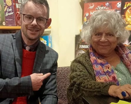 A photograph or autograph hunter Jed Higgins with Miriam Margolyes.