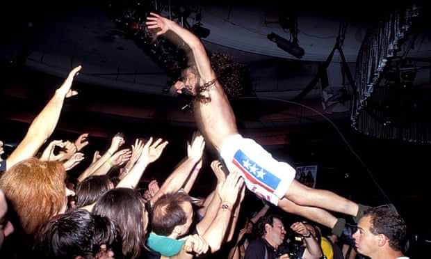 Chris Cornell of Soundgarden, stagediving in 1991.