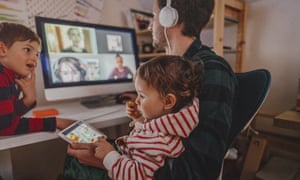 A video conference call from home.