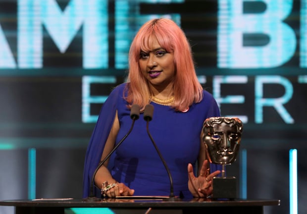 Meghna Jayanth presents an award at the BAFTA Games Awards Ceremony in 2019