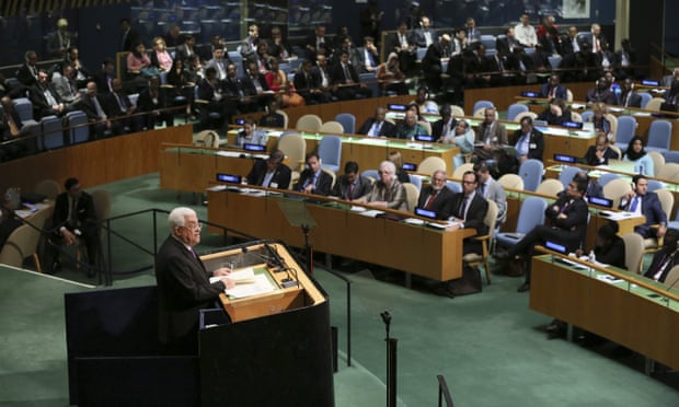 Mahmoud Abbas addresses the United Nations general assembly in New York.