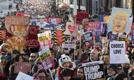 Protesters make their way through the streets of London during the Women’s March to stand up for equality, diversity and inclusion and for women’s rights.