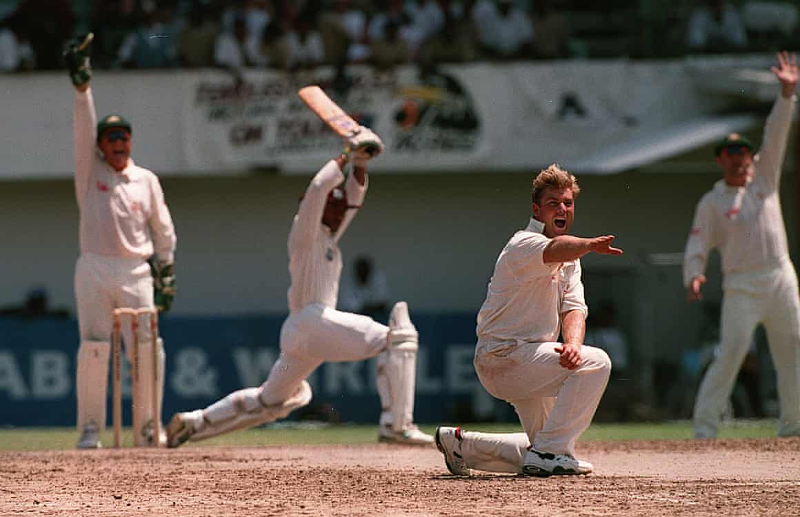 Shane Warne appeals for an lbw against Keith Arthurton during Australia’s historic win over West Indies in the fourth Test at Kingston, Jamaica, in May 1995.