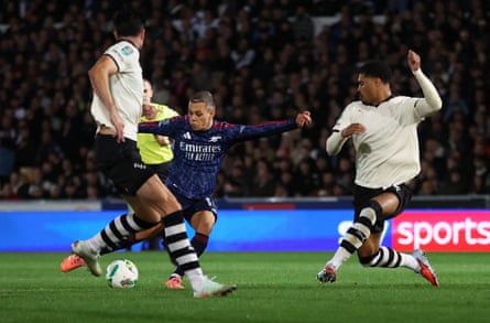 Leandro Trossard scores Arsenal’s second goal against Port Vale.