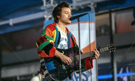 Harry Styles wearing the J W Anderson cardigan that sparked a TikTok craze