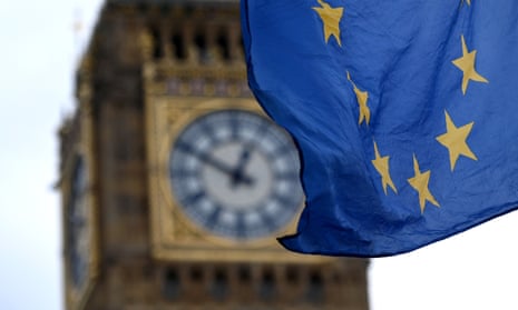 The EU flag flutters outside the parliament in London, Britain, on 26 February 2023. 