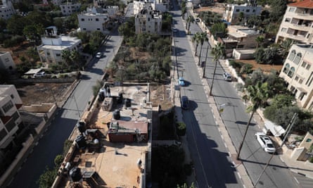 An aerial view of empty roads in Ramallah.