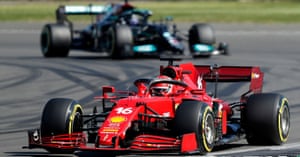 Charles Leclerc leads from Lewis Hamilton.