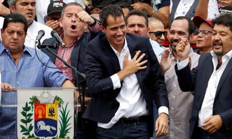 Juan Guaidó reacts during a rally held by his supporters in Caracas, Venezuela, on Monday.