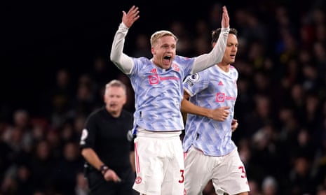 Manchester United’s Donny van de Beek (centre) celebrates scoring their side’s first goal of the game.