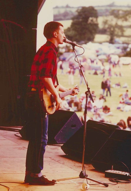 Billy Bragg on the Pyramid stage in 1984.