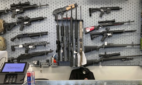 Firearms are displayed at a gun shop in Salem, Oregon, in 2021.