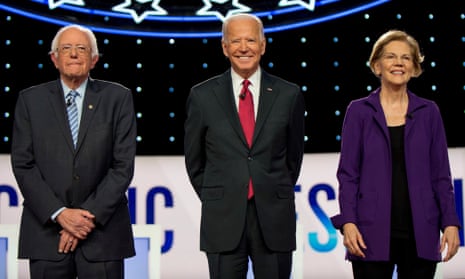 Bernie Sanders, Joe Biden and Elizabeth Warren before the debate in Ohio.