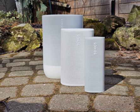 From front: Sonos Roam, Play, and Move