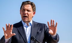 Republican Presidential Candidate Ron DeSantis Campaigns In Texas<br>MIDLAND, TEXAS - SEPTEMBER 20: Florida Gov. Ron DeSantis speaks to members of the media and site workers at the Permian Deep Rock Oil Company site during a campaign event on September 20, 2023 in Midland, Texas. Gov. DeSantis unveiled future plans on energy policy, climate change ideology and gas production if he is elected president in 2024. (Photo by Brandon Bell/Getty Images)