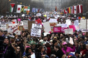 Thousands of protesters fill the Benjamin Franklin Parkway as they participate in a Women’s March in Philadelphia