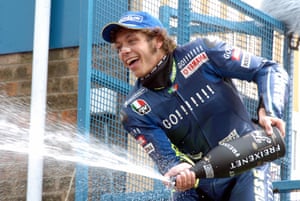 Celebrating victory at Donington Park in 2004 - Rossi would go on to win the championship on his return to Yamaha.