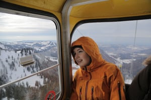 Maddy on the cable car at Oberstaufen.