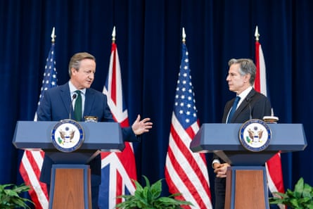 Antony Blinken holds a press conference with UK foreign secretary David Cameron.