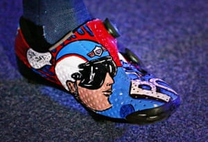 One of crowd-favourite Nate Koch’s Bont shoes, custom-made for the Six-Day series