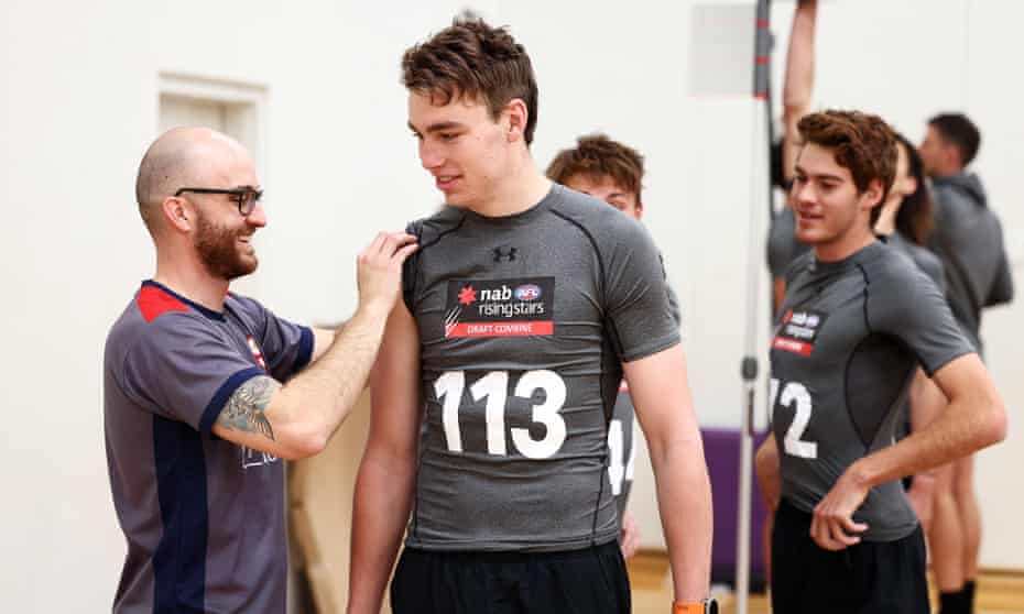 Riley Thilthorpe has his measurements taken at the 2020 AFL draft combine in Adelaide, South Australia. 
