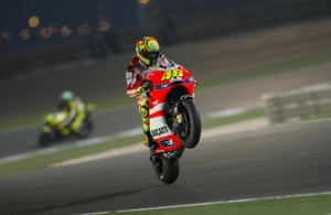Rossi joined Ducati for the 2011 season, and is pictured here finishing seventh in Qatar.