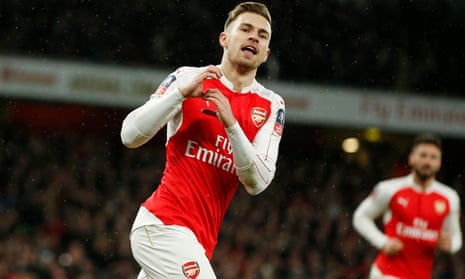 Aaron Ramsey celebrates scoring the second goal for Arsenal.