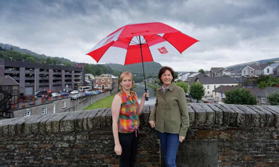 Morwenna Lewis and Lynda Davies on the old footbridge in Pontypridd.