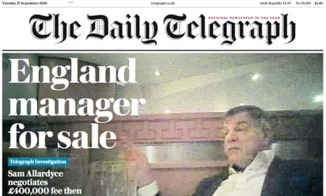 The Daily Telegraph’s David Allardyce front page.