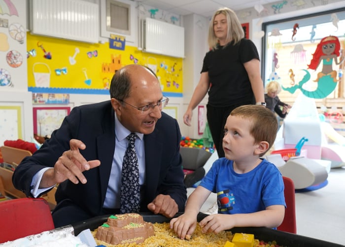 Shailesh Vara meeting four-year-old Conall McCrudden Flanagan at a creche during a visit to Atlas Women’s Centre in Lisburn, Country Antrim, today.