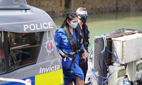 Priti Patel examining measures to deter small boats crossing the Channel, Dover, August 2020
