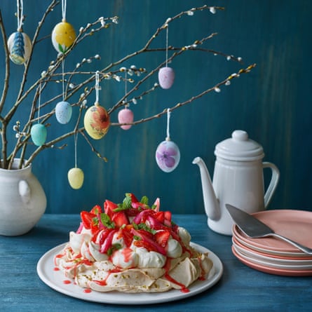 Pistachio pavlova with spring rhubarb and blood oranges.
