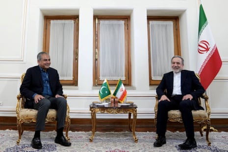 Pakistan's interior minister Mohsin Naqvi sat with the Iranian foreign minister, Abbas Araghchi.