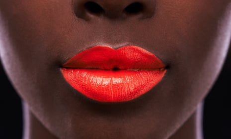 Woman with bright red lipstick