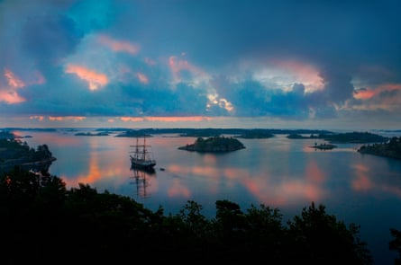 Islands and islets at dusk.