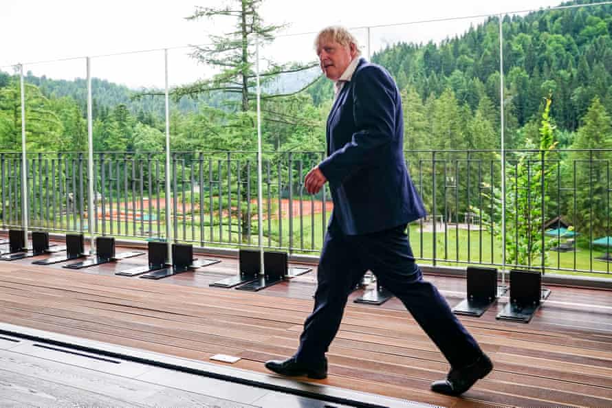 Boris Johnson arrives for a meeting at Elmau Castle at the G7 summit.