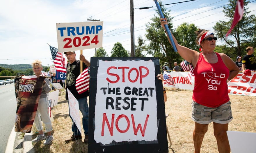 Trump supporters gather near the Trump National Golf Club in Bedminster, New Jersey.
