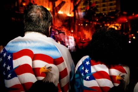 Couple wearing patriotic jackets. Couple wearing patriotic jackets.