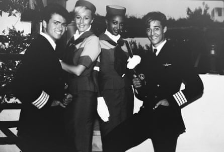 George Michael, Shirlie Holliman, Helen ‘Pepsi’ DeMacque and Andrew Ridgeley Wham during the recording of Club Tropicana in Ibiza in 1983.