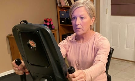 ‘In the US, long Covid is recognised as a disability.’ Stephanie Hedrick exercises at her home in Roanoke, Virginia.