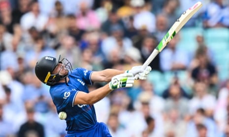 England's Jos Buttler is hit by ball bowled by New Zealand's Ben Lister during the third One Day International cricket match between England and New Zealand at The Oval.