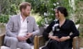 Harry and Meghan are seen during an interview with Oprah Winfrey