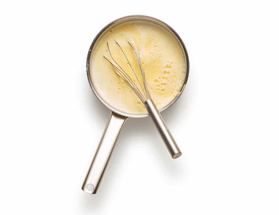 Felicity Cloake’s trifle7. Put custard on a low heat and cook, whisking constantly, until the custard comes to the simmer – any lumps should disappear as you continue to beat the custard.