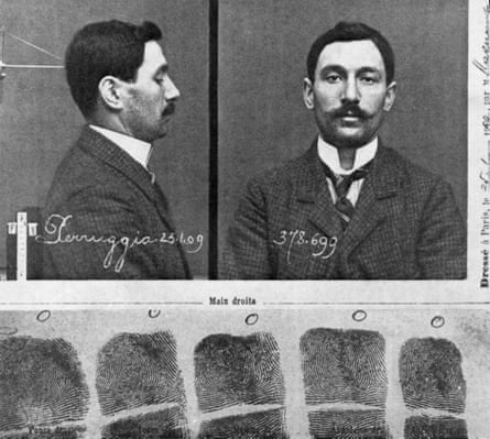 Mugshot and fingerprints of Vincenzo Peruggia