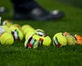 Tennis balls thrown on to the pitch in protest during the match between the Republic of Ireland and Austria.