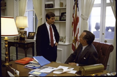Lee Atwater, ‘the Paganini of the modern political dog-whistle’, with George Bush in 1986