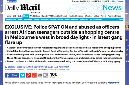 An article on the Daily Mail in which they reported on purported gang violence in Melbourne.
