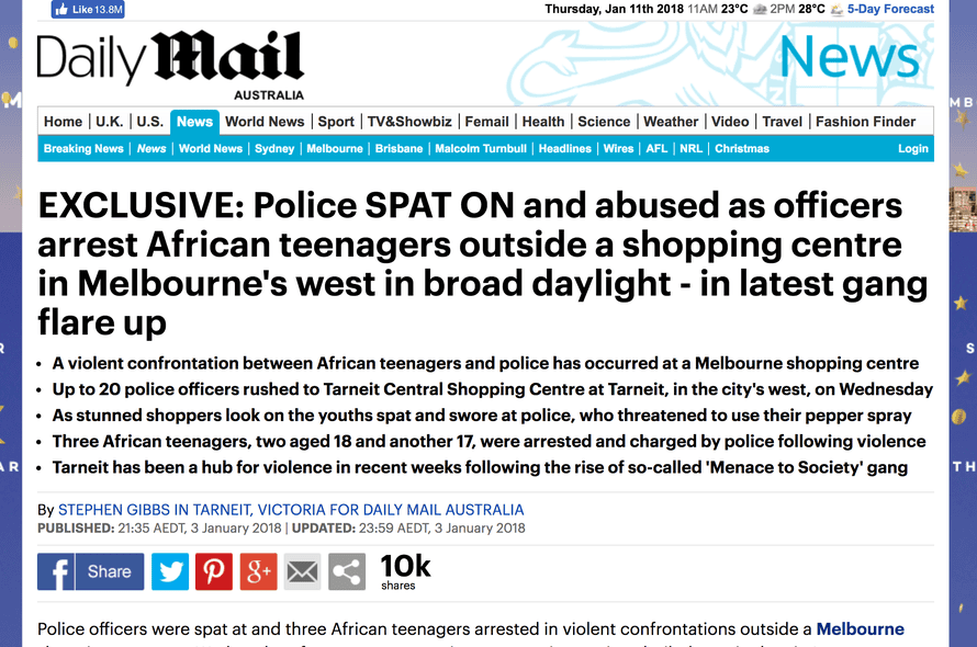 Melbourne Police Say Daily Mail Provoked African Gang Flare Up Scuffle Australian Media The Guardian