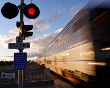 An Amtrak train in Burbank, California.