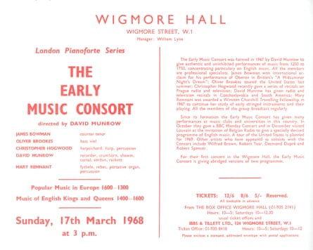 The Wigmore Hall’s programme for the Early Music Consort’s first concert at the London venue.